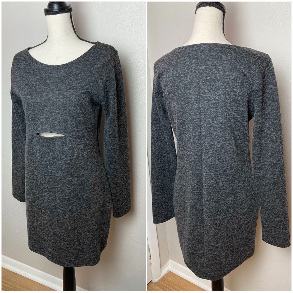 Wild Fable Long Sleeve Cutout Dress || Round Neckline Above Knee Dark Grey